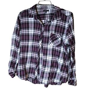 Well Worn Purple & White Plaid Button-Down Shirt • Size Large